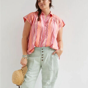 Anthropologie Pilcro The Serena Surf Buttondown in Pink Combo; XS